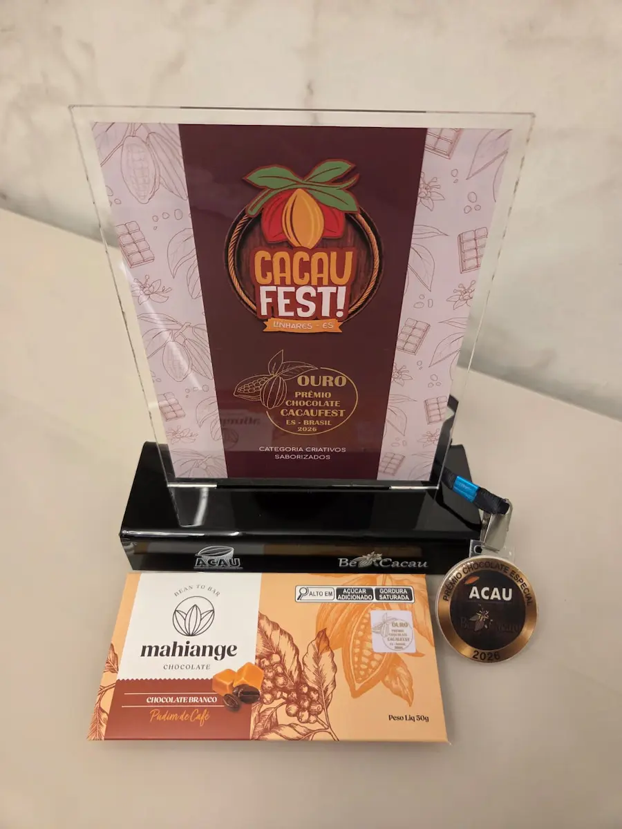 Troféu Ouro Cacau Fest 2026 e Chocolate Branco Pudim de Café Mahiange