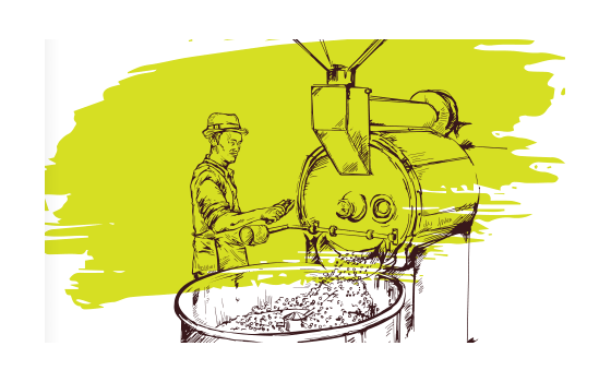 Ilustração da torra das amêndoas de cacau