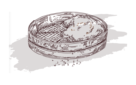 Ilustração da separação da casca e do nib de cacau